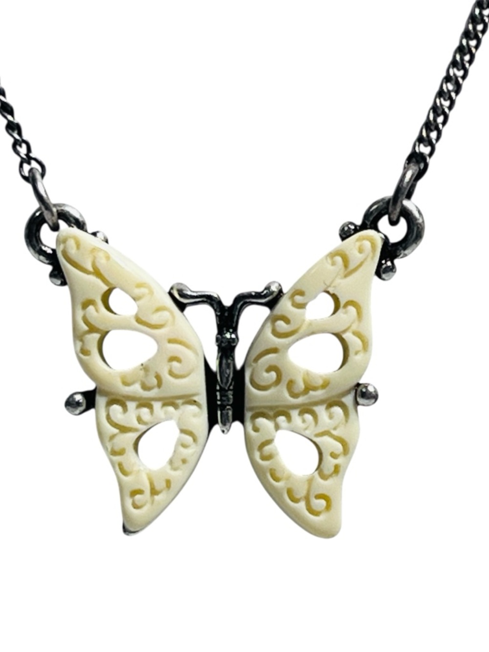 Lucky Brand White Butterfly Necklace Filigree Pendant - Picture 2 of 6
